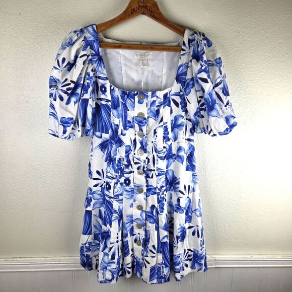 Caroline Constas Dresses & Skirts - Caroline Constas NWT Linen Blend Floral Blue and White Mini Dress Size 02/XS